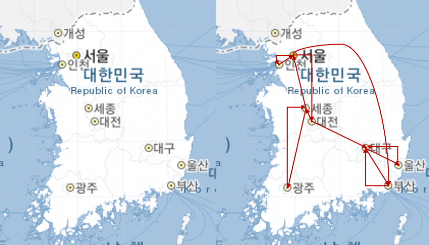 방향과 길이가 있는 그래프의 예